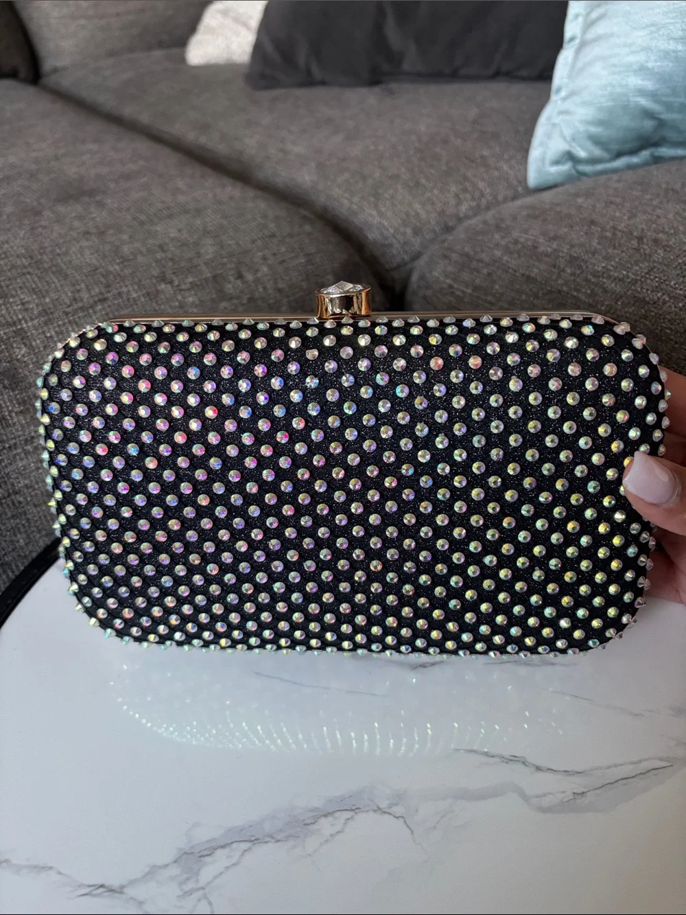 Black Crystal-Embellished Evening Clutch